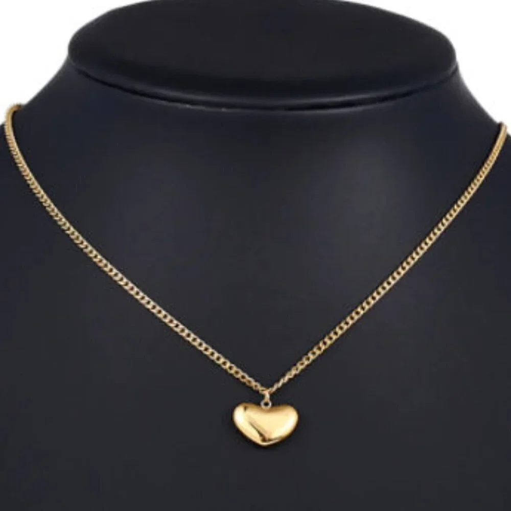 Gold Tone Heart Pendant Necklace Chain Minimalist Jewelry NEW